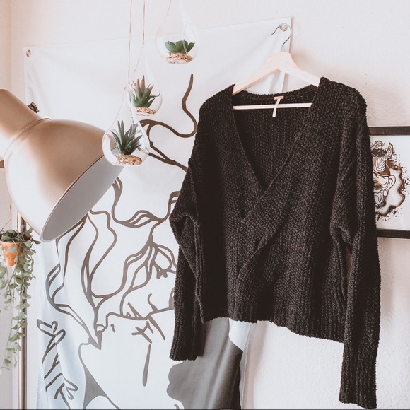 Free People Sweaters - Free People Coco V Neck Black Knit Sweater